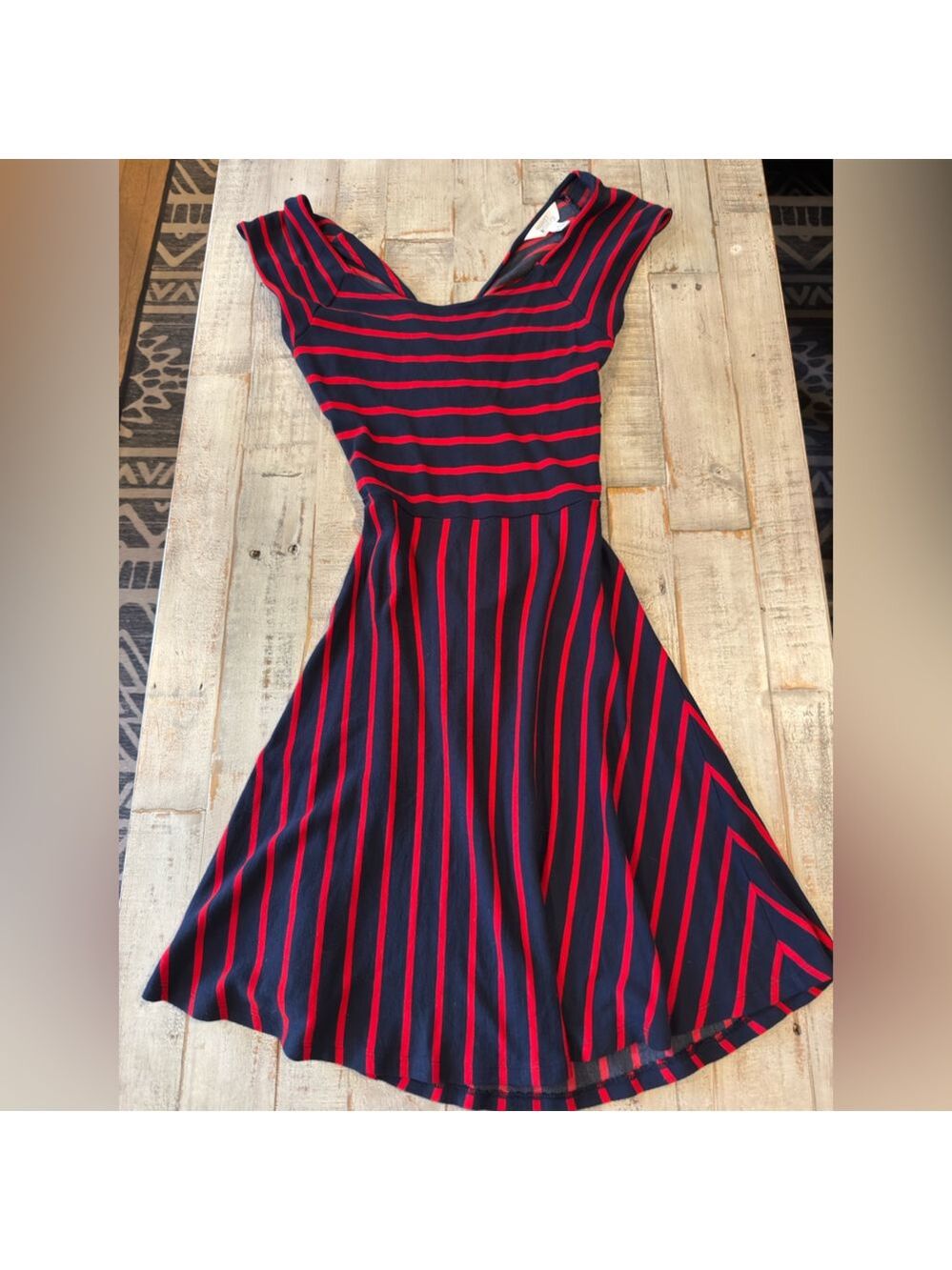 Market & Spruce Asymmetrical Red and Blue Striped Dress - Picture 2 of 4